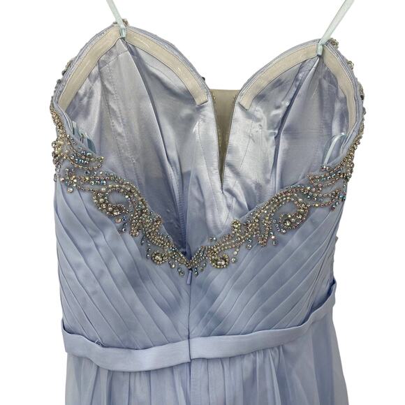 La Femme Gown Crystal Embellished Illusion Sweetheart Strapless Pale Blue NEW 8 - Picture 11 of 13